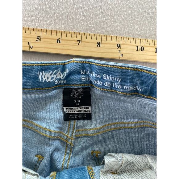 Mossimo Jeans Womens Size 2 Blue Denim Mid Rise Skinny Power Stretch Distressed - Picture 5 of 12